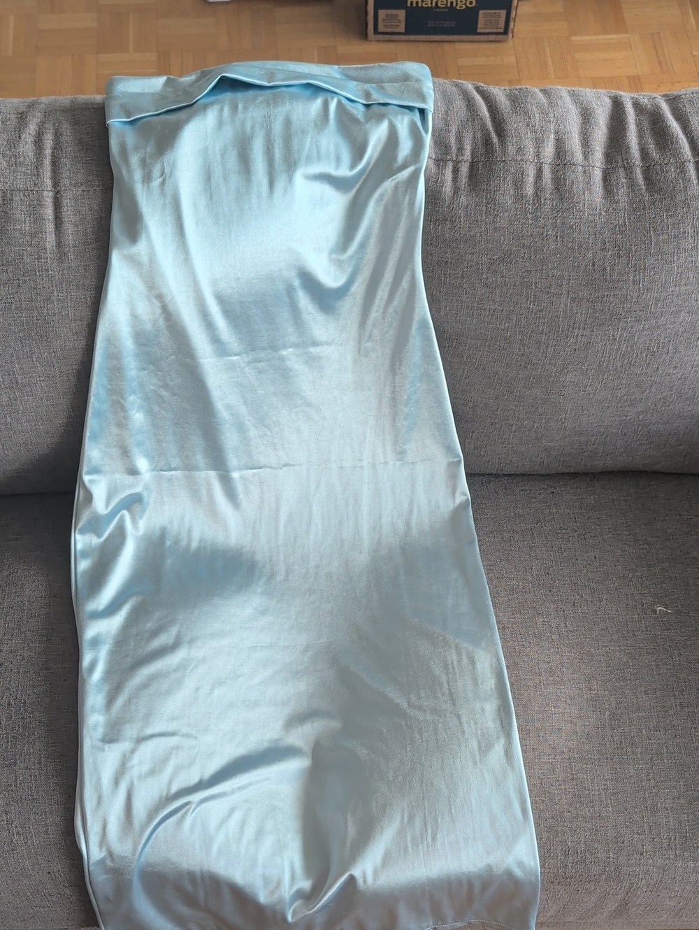 Strapless Satin Slip Dress in Light Blue